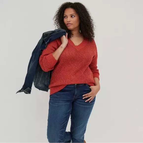 Torrid Women's Open Stitch Pullover V-neck Sweater - Picture 1 of 9